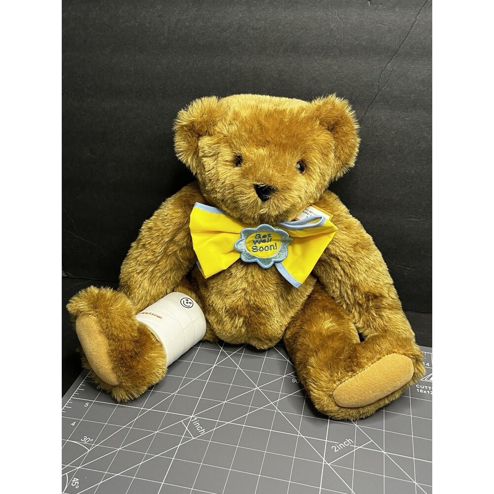 Vermont Teddy Bear Get Well Soon Companion Brown Cast Tough Break Jointed Plush